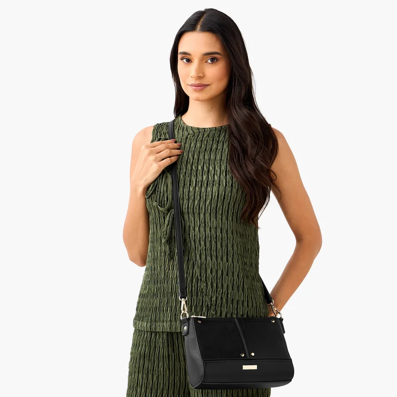 ساشا Black Panelled Crossbody Bag for Women